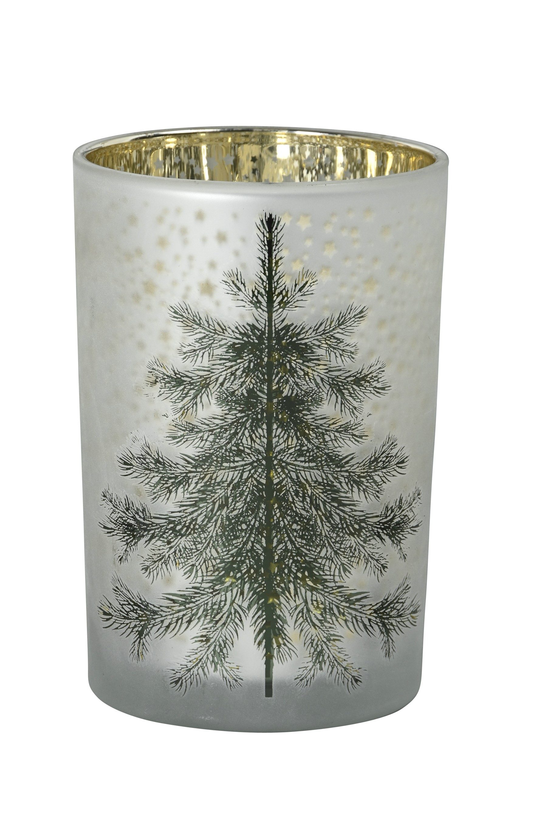 finehomegarden Windlicht Windlichtglas Baum Glas weiß/grün/gold Ø12cm H18cm günstig online kaufen
