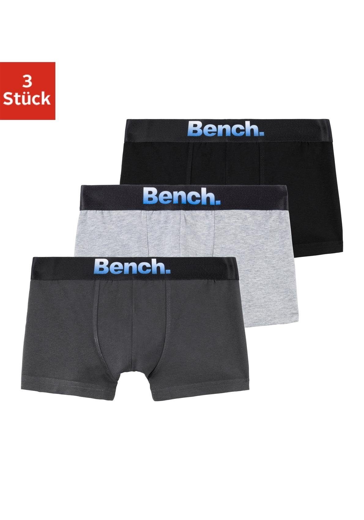Bench. Boxer (Packung, 3-St) für vorn grau-meliert, Jungen anthrazit, schwarz mit Markenlogo