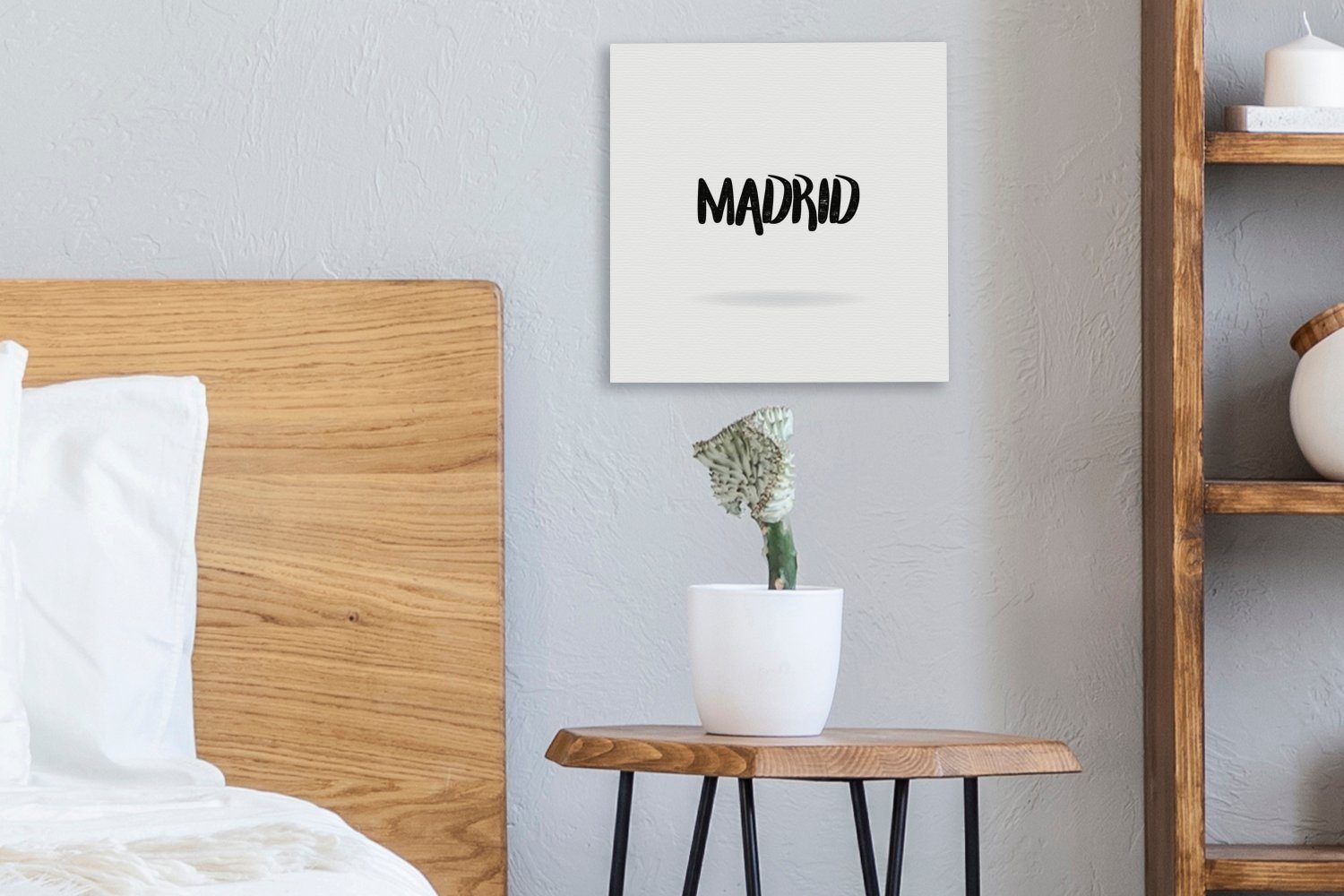 Schwarz-weiße Illustration Schlafzimmer Leinwand Leinwandbild St), Madrid mit OneMillionCanvasses® von Bilder (1 Großbuchstaben, für Wohnzimmer