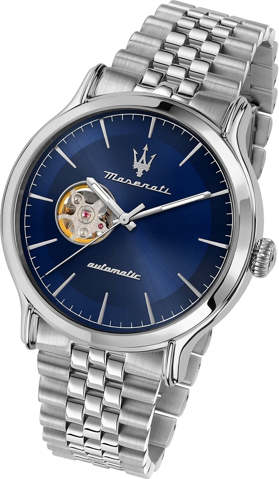 rundes MASERATI Quarzuhr Herrenuhr groß Armbanduhr (ca. Gehäuse, Epoca, Maserati blau Herren 42mm) Edelstahlarmband,