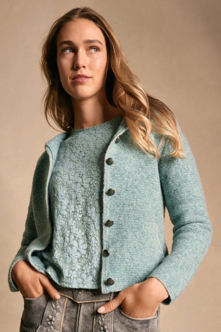 Spieth & Wensky Trachtenstrickjacke Trachten Strickjacke - KANIKA - grau, türkis