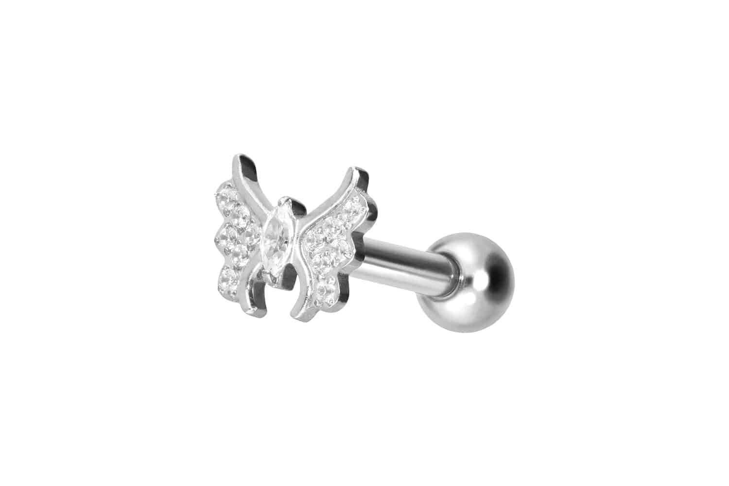 PIERCINGLINE Piercing-Set Titan Ohrpiercing mit Innengewinde KRISTALLSCHMETTERLING (Mini-Barbells / 1 Stk)