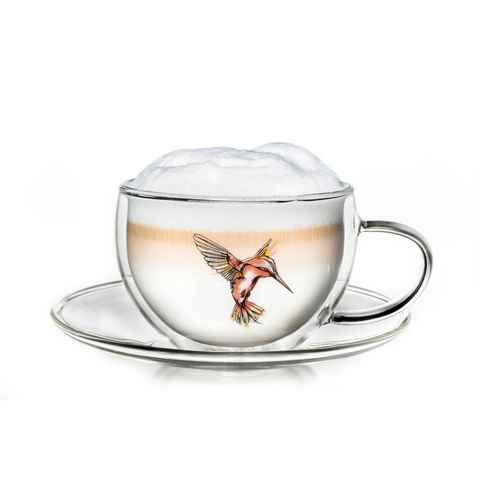 Creano Teeglas Thermo-Tasse "Hummi" mit Untertasse, Borosilikatglas, 2-teilig