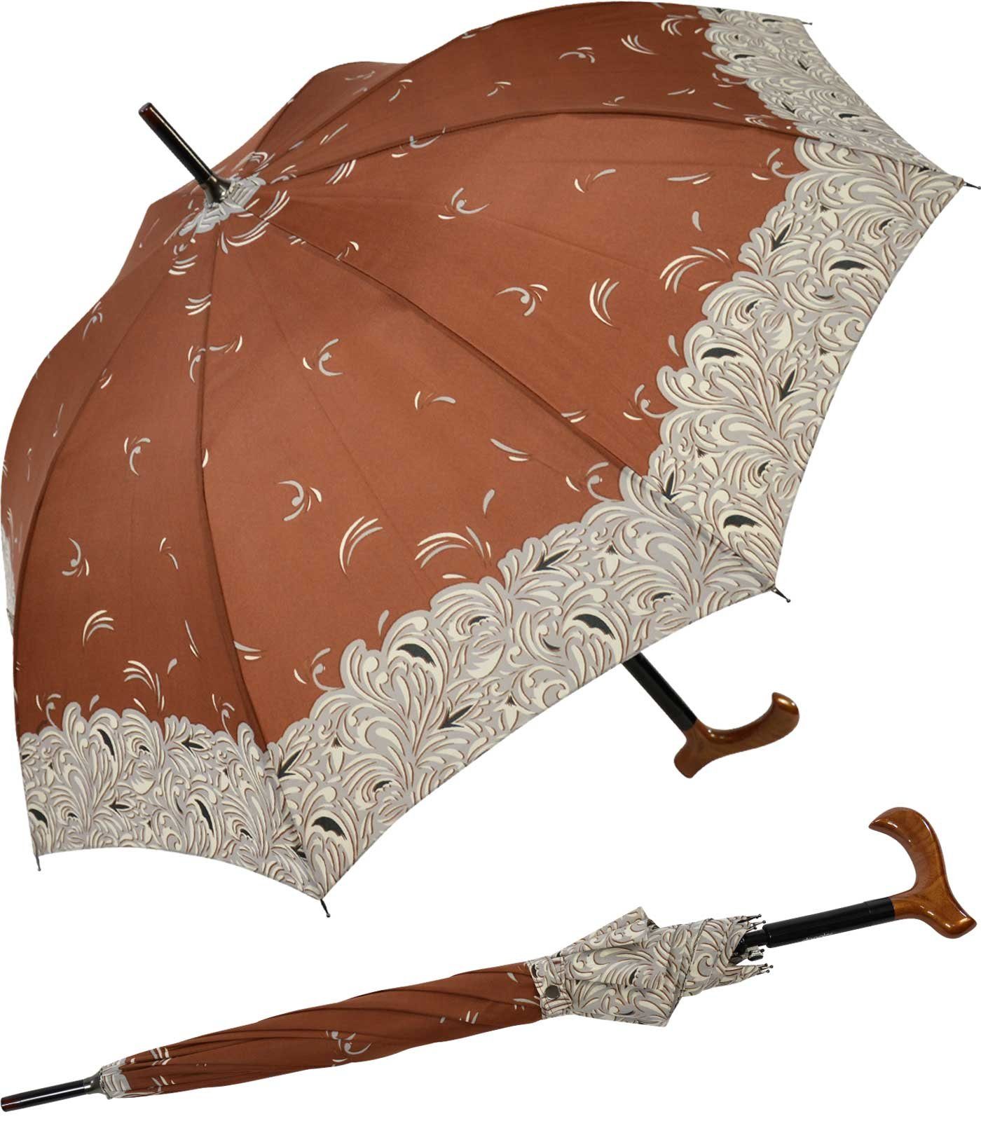 Fritzgriff, Stützschirm mit der doppler® leichter stabil Holzoptik, 500 Schirm Langregenschirm leicht, nur und in Fiberglasgestell Griff angenehme durch Groß wiegt stabiler,