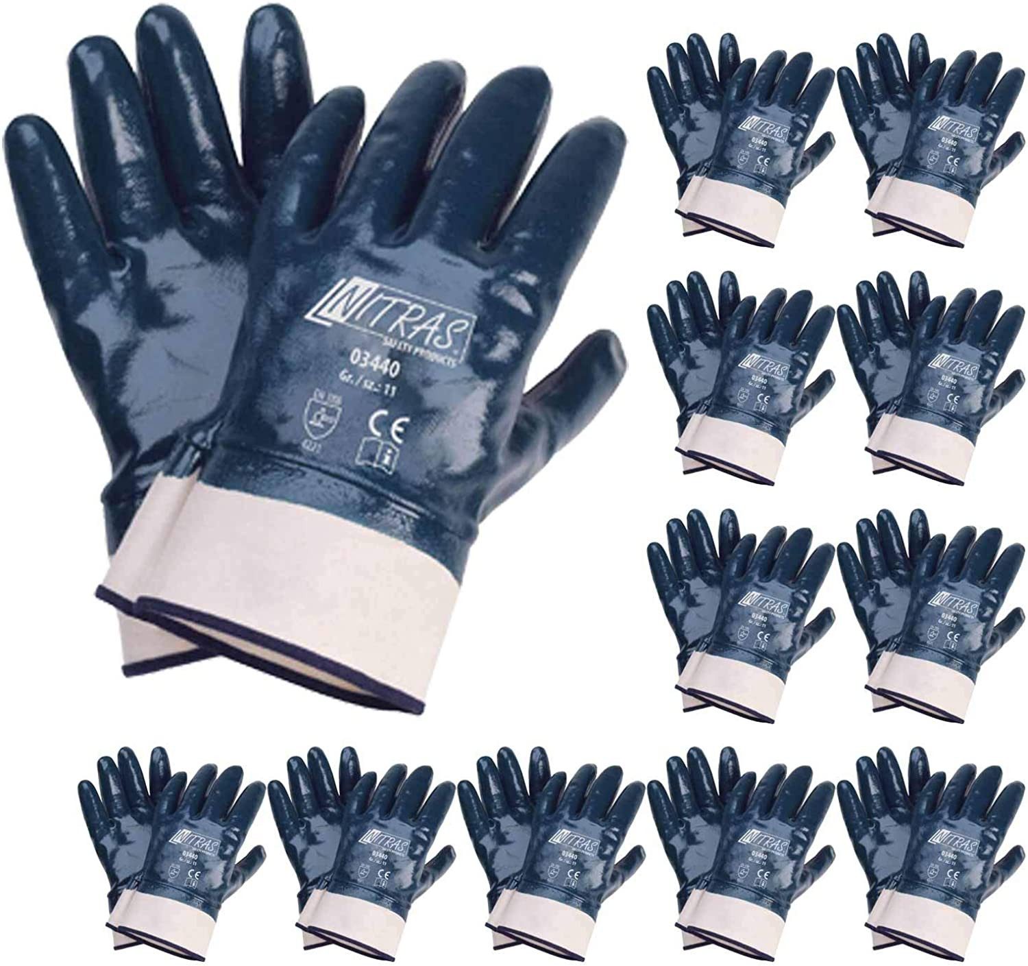 Nitras Nitril-Handschuhe 03440 vollbeschichtet (Packung, VPE= 12 Paar, Gr 8-11) ölbeständig/robust