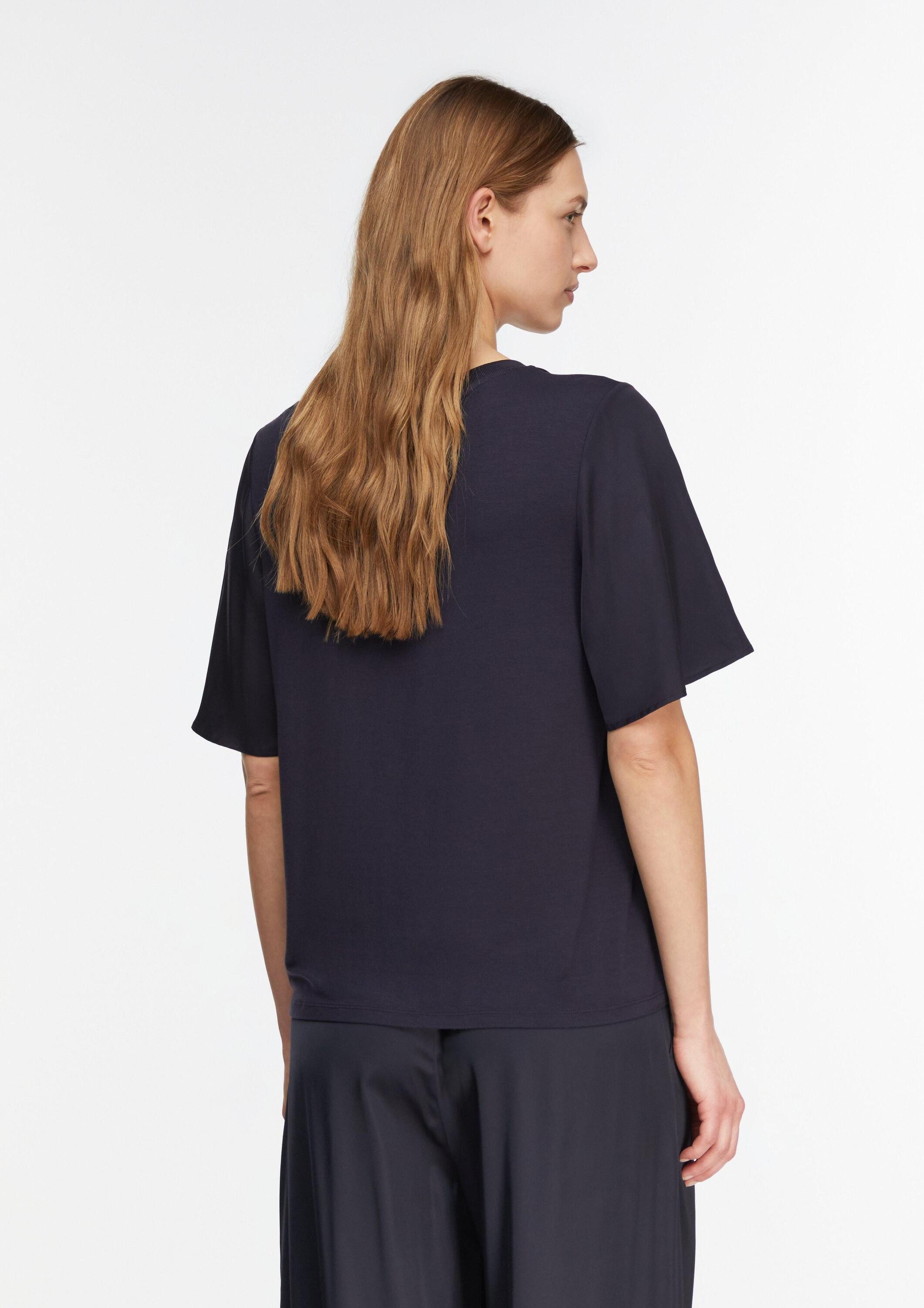 comma Kurzarmshirt T-Shirt Blusenshirt im Fabricmix mit Volantärmeln