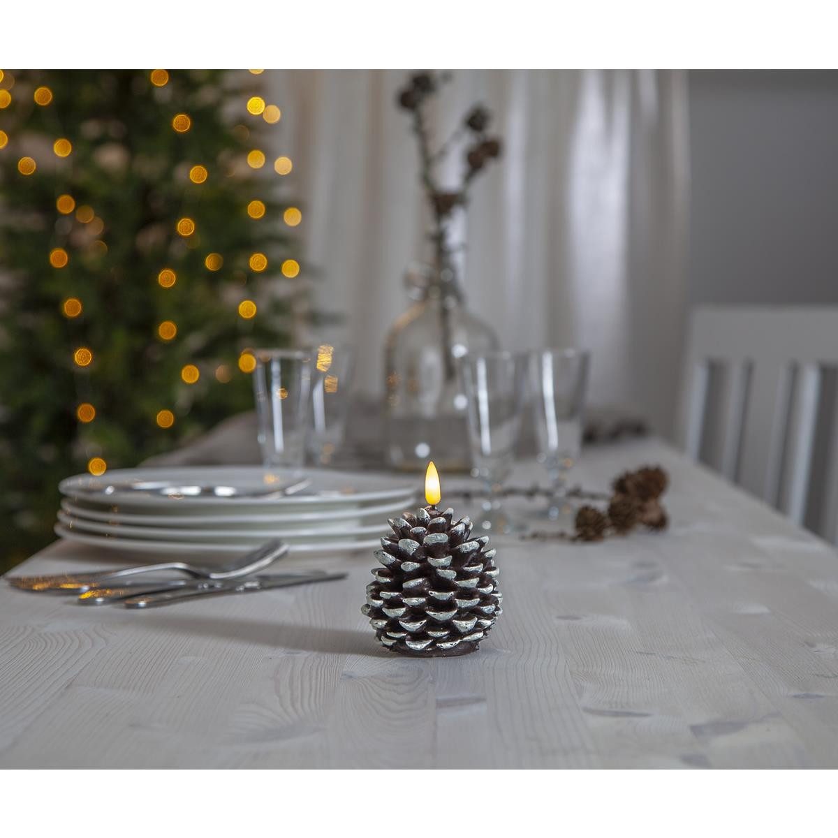 MARELIDA LED-Kerze LED Kerze Kiefernzapfen Tannenzapfen Echtwachs H: 10,5cm D: 8cm Timer, LED Classic, warmweiß (2100K bis 3000K)