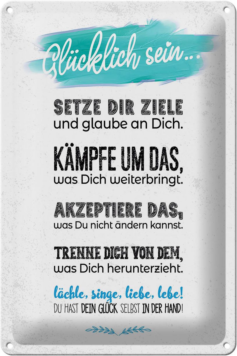 Metallschild Spruch Glücklich sein setze dir Ziele 20x30cm
