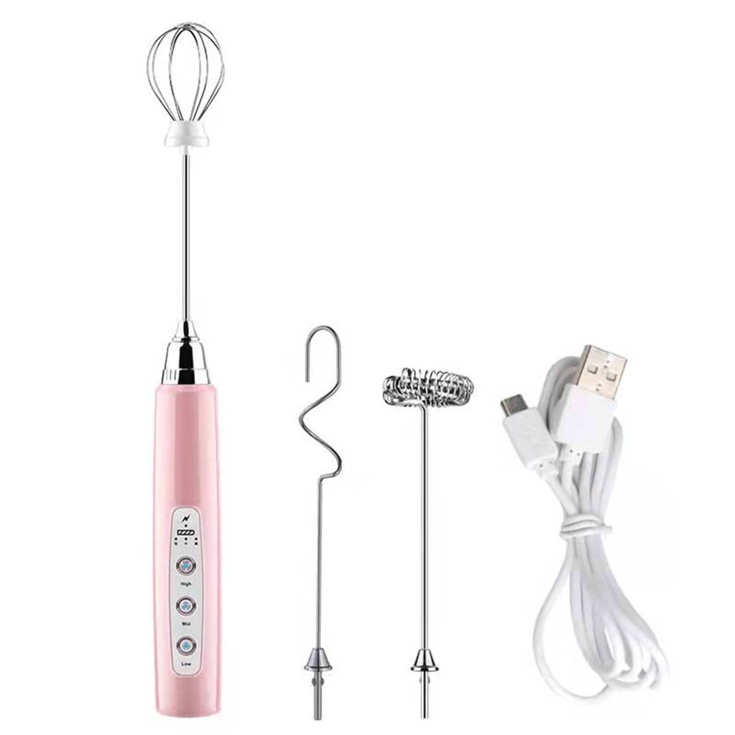 TUWENA Milchaufschäumer Wiederaufladbarer Aufschäumer, 3 Schneebesen-Köpfe 3 Geschwindigkeiten, Elektrisch für Kaffee Milchkaffee, Cappuccino, Getränkepulver