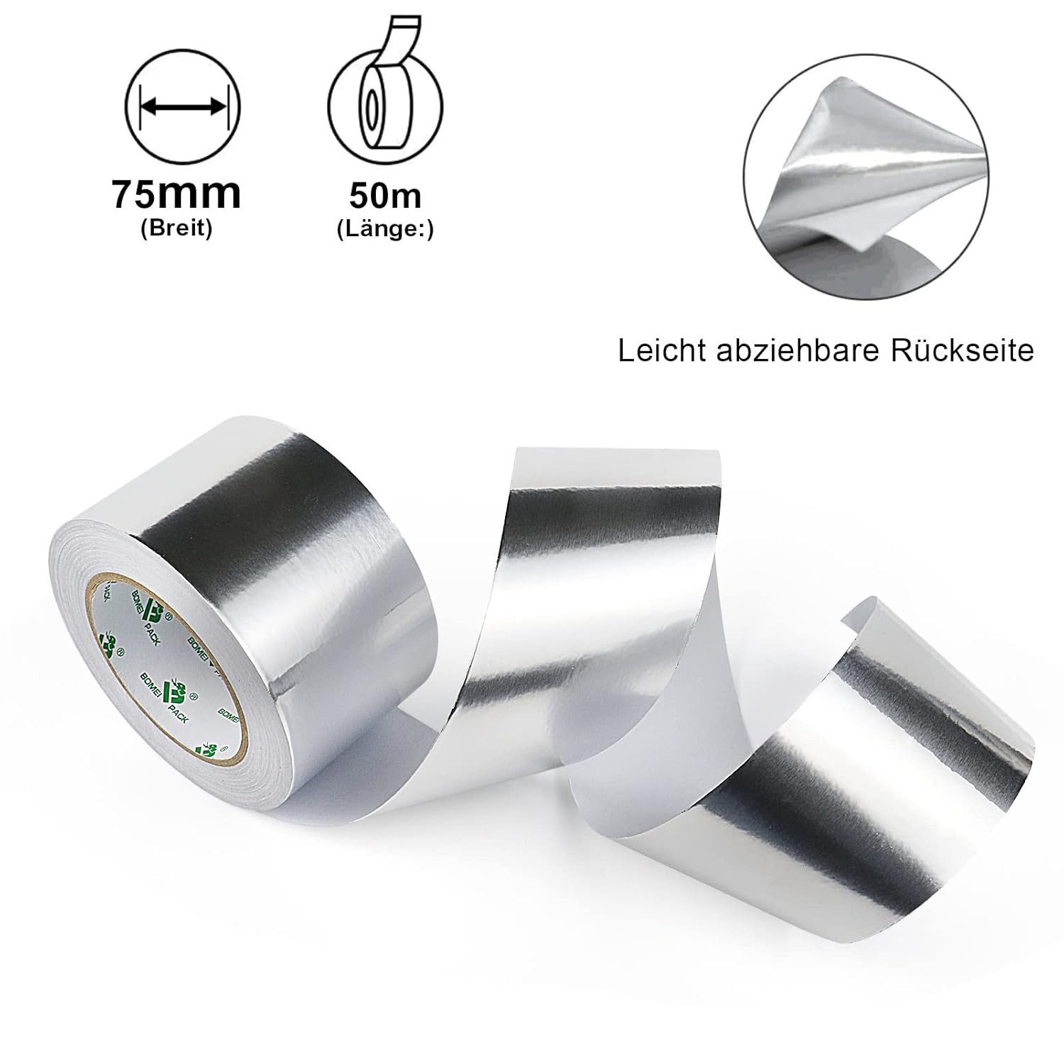 FELIXLEO Klebeband Aluminium Klebeband 75mmx50m Hitzebeständig Selbstklebend Dichtband (1-St)