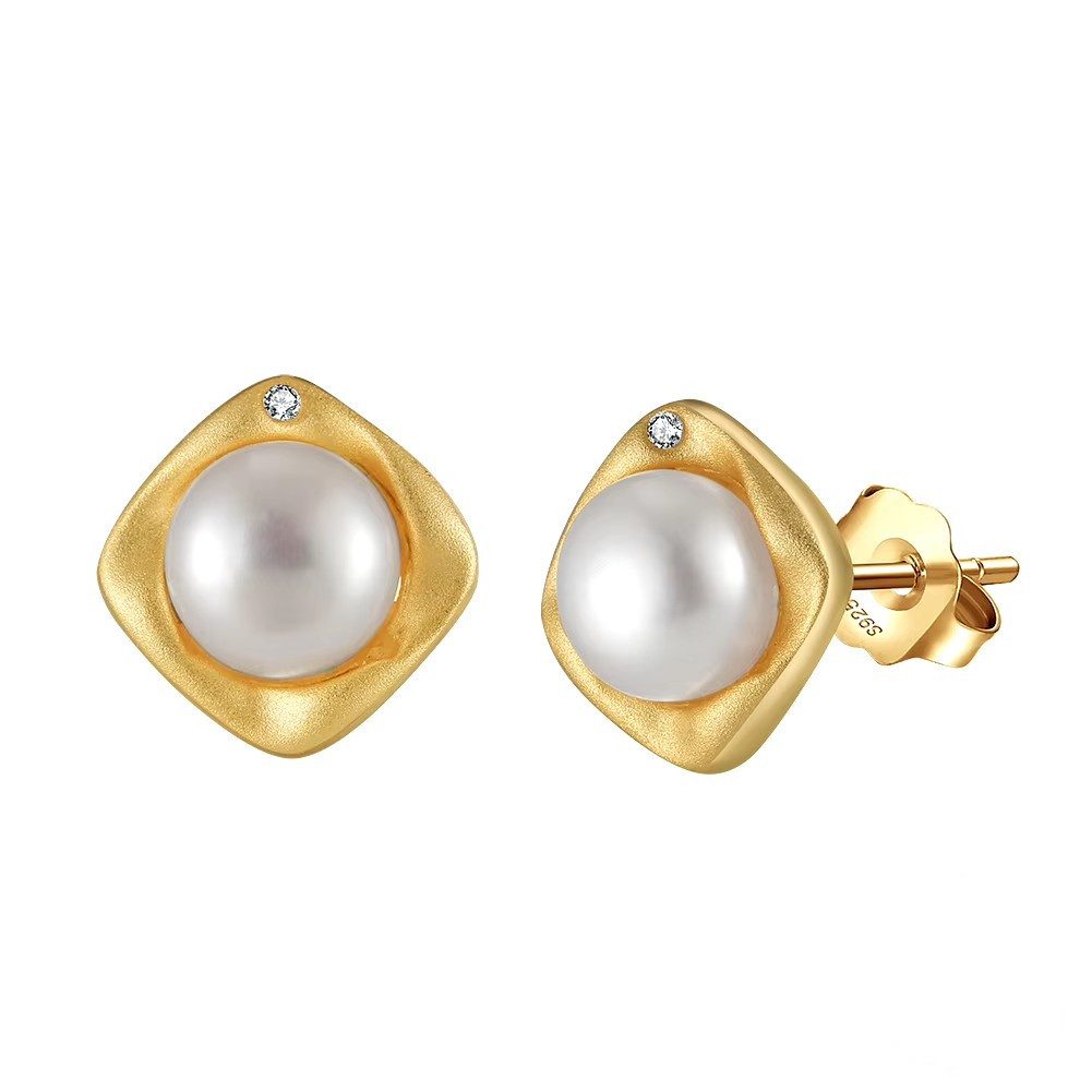 Runde Perlé Perlenohrringe kleine klassische Perlenohrstecker mit Süßwasser günstig online kaufen