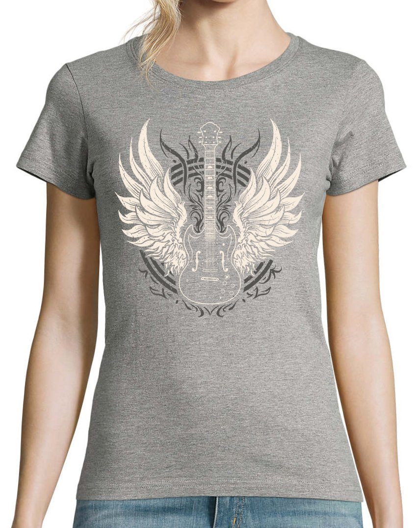 Grau Youth mit Gitarre T-Shirt Print Print-Shirt Designz Flügel Damen modischem