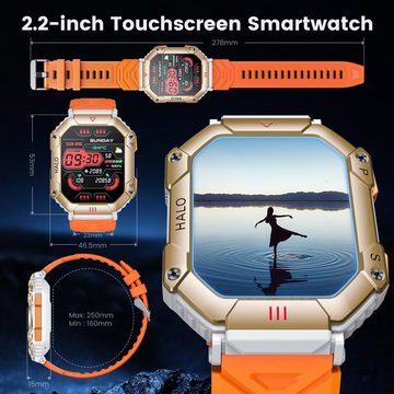 Motsfit Herren Telefonfunktion Fitness Watch Wasserdicht Schrittzähler Smartwatch (2.2 Zoll, Andriod iOS), mit WhatApp Funktion Herzfrequenz armbanduhr mit Blutdruckmessung