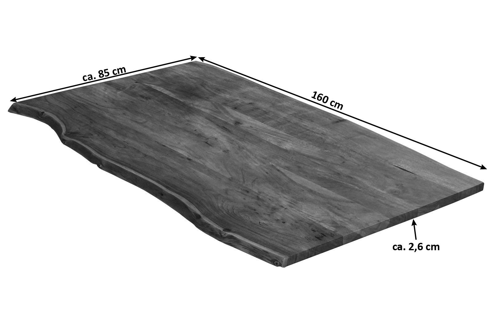 Baumkante Tischplatte Akazie natürliche Junado® nussbaumfarben 26mm Noah, Massivholz