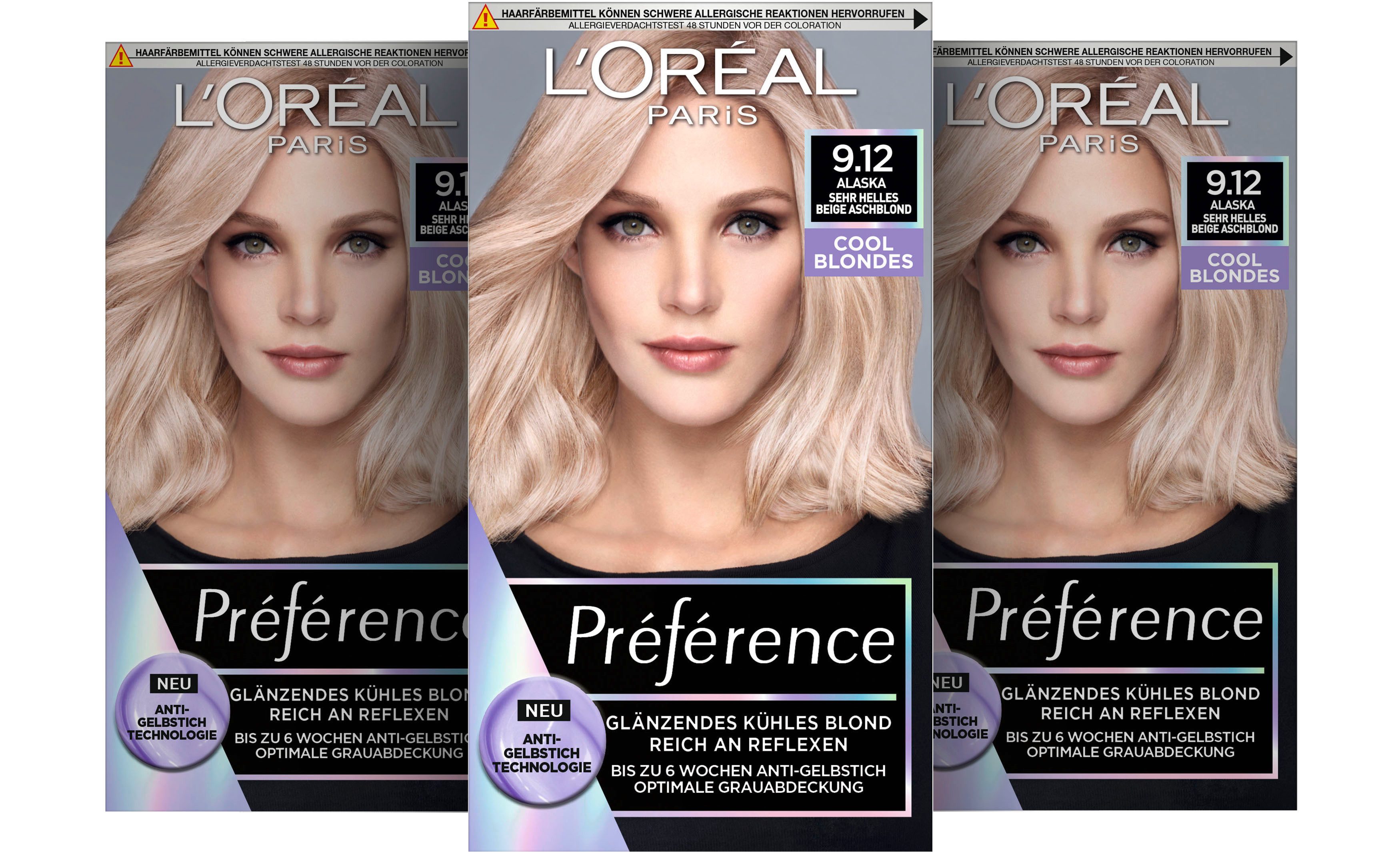 L'ORÉAL PARIS Coloration Préférence Cool Blondes, Packung, 3-tlg., mit pflegender Formel
