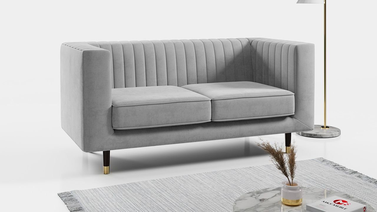 MKS MÖBEL Sofa ELMO 2, Ein freistehendes Zweisitzer-Sofa, Modern Stil, hohen Metallbeinen Hellgrau Paros