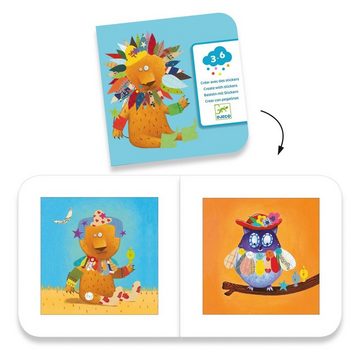 DJECO Kreativset Sticker und Vorlage Tiere 16 Vorlagen und 6 Stickerfolien basteln