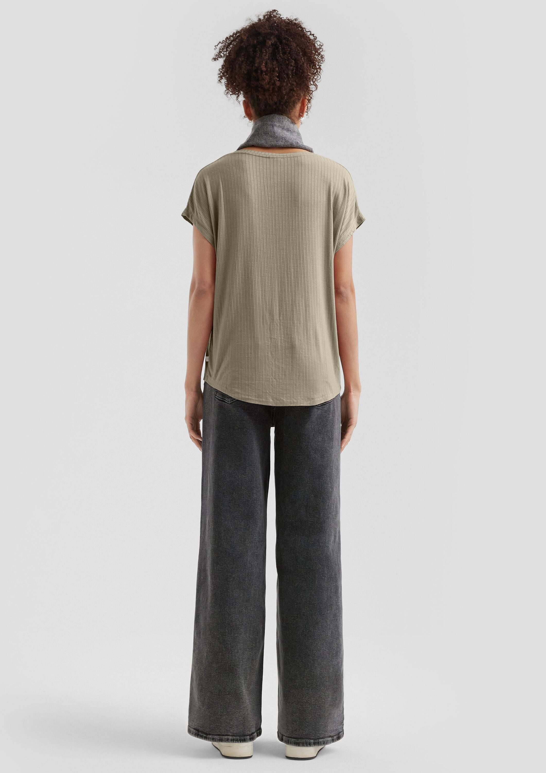 QS Kurzarmshirt T-Shirt Fließendes Oversize-Shirt mit Rippstruktur