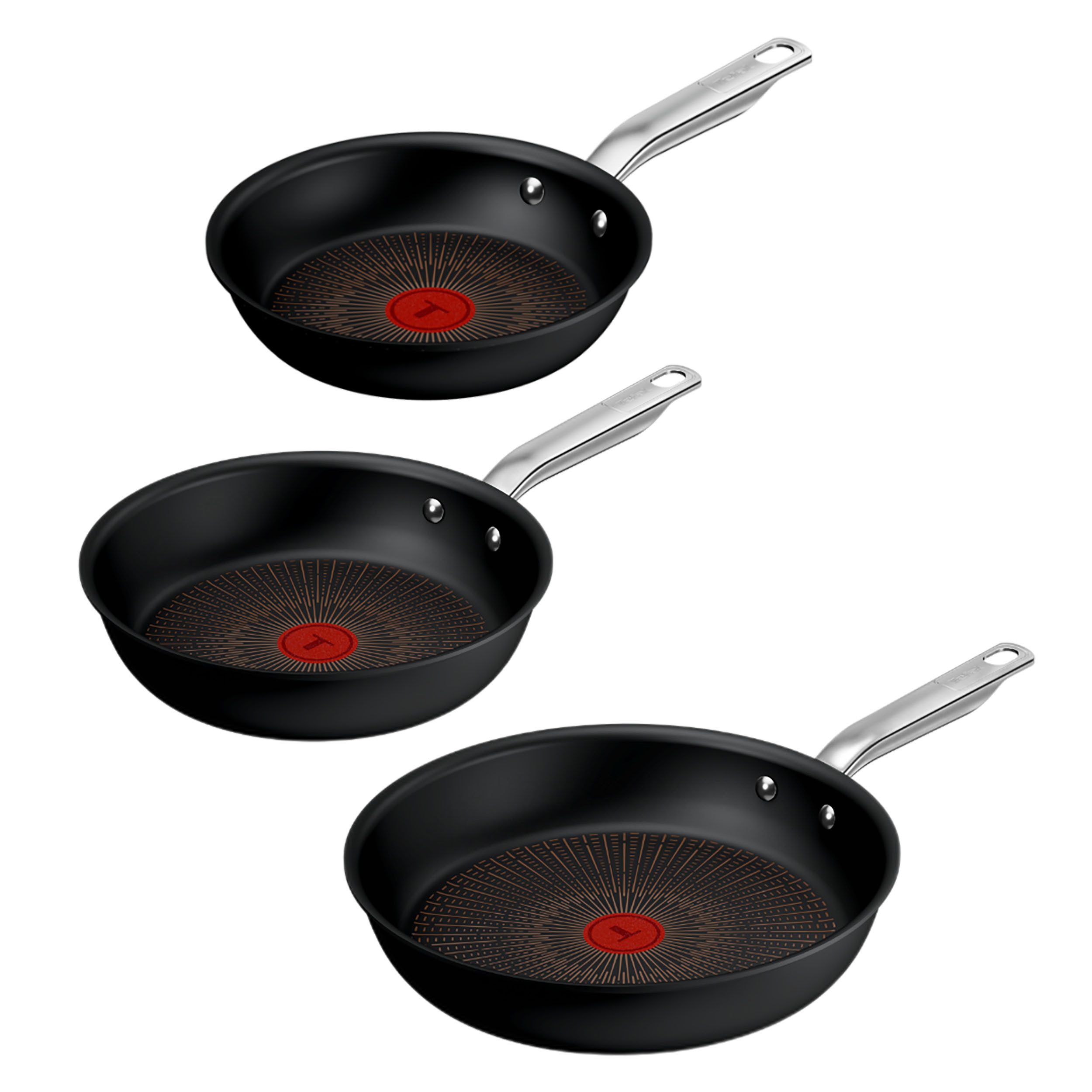 Tefal Pfannen-Set Experience Unbreakable, Aluminium (Set, 3-tlg., 3x Bratpfanne 20/24/28 cm), FusionCore Antihaftversiegelung, Induktion, Temperaturanzeiger