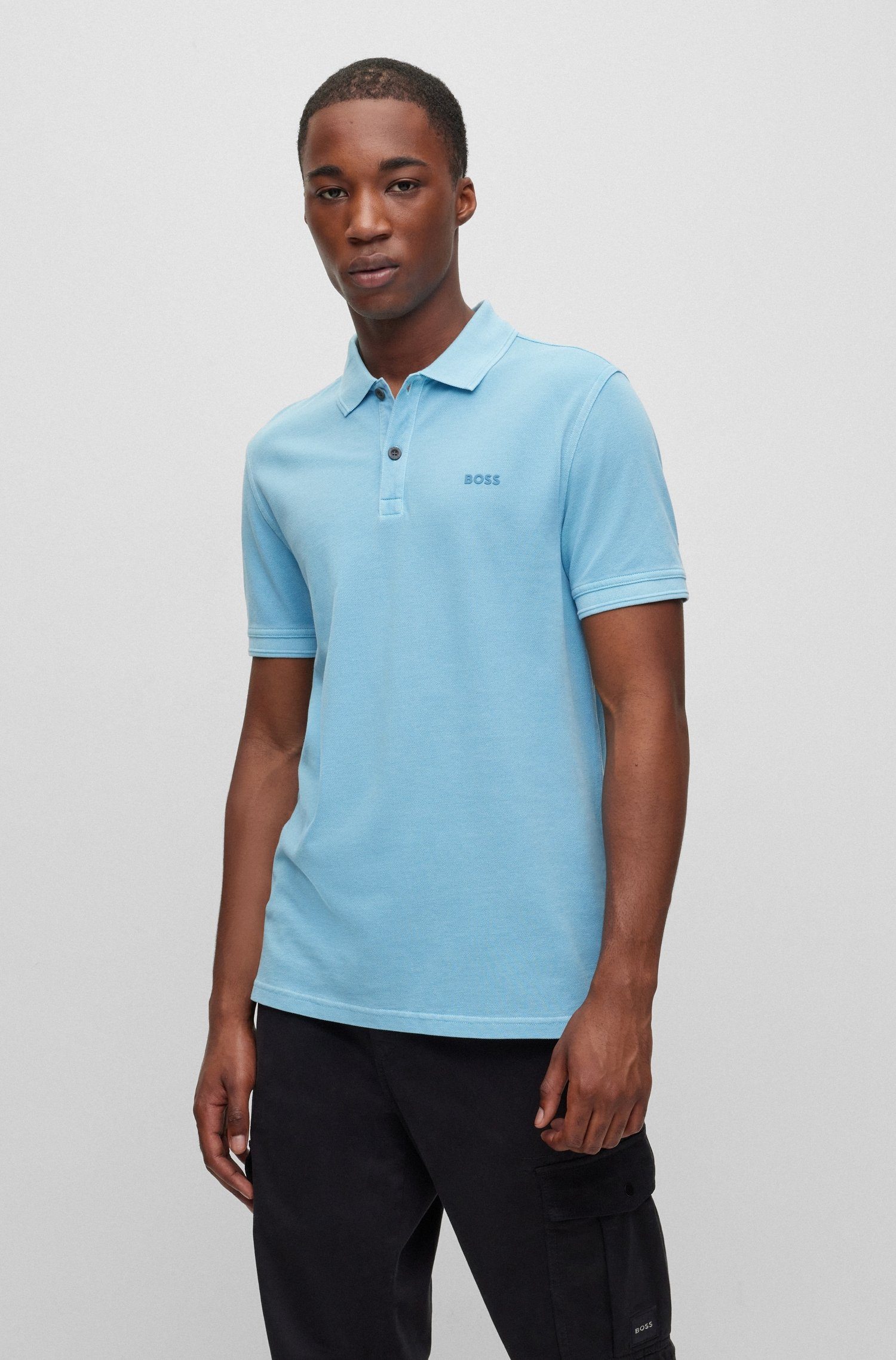 Brust auf Open Logoschriftzug der Prime Poloshirt dezentem BOSS Blue2 10203439 mit ORANGE 01