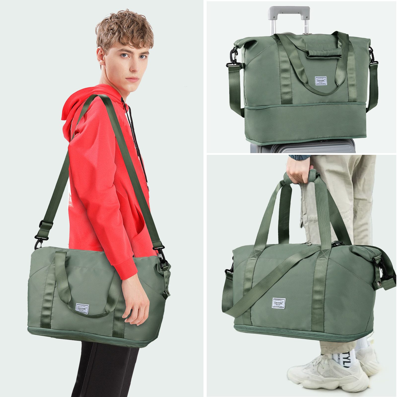 TAN.TOMI Reisetasche Erweiterbares Reisetasche Damen Herren Sporttasche 42x28x23 Handgepäck (Erweiterbares Weekender Bag mit Nassfach), Schwimmtasche Wasserdicht Travel Bag Fitnesstasche Trainingstasche