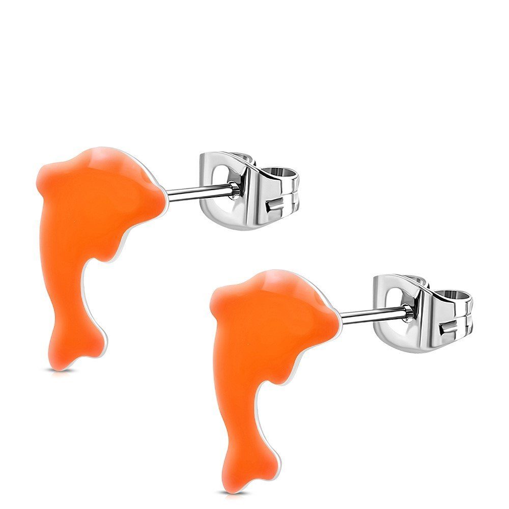 Schnäppchenjäger BUNGSA Ohrring-Set Ohrstecker aus Stück), Kinder Paar Ohrschmuck (1 Silber 2-tlg), (2 Ohrringe orange Delfin Edelstahl Neon