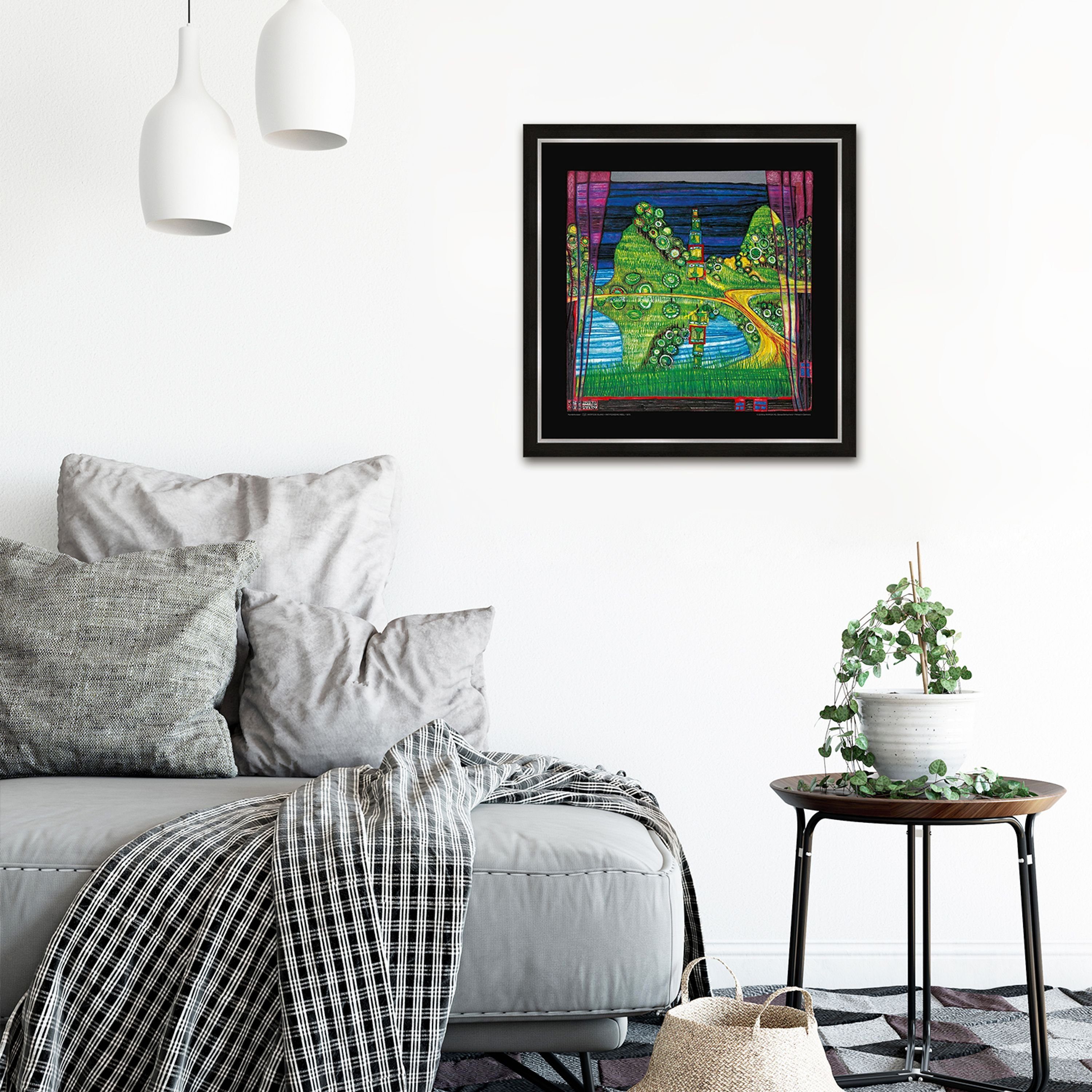 artissimo Bild mit Rahmen Poster Hundertwasser / Bild Rahmen 53x53cm mit / Wandbild gerahmt