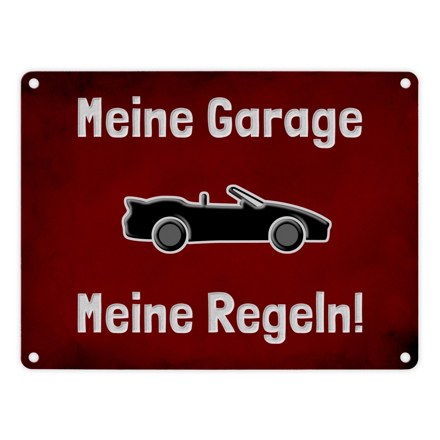 Metallschild Meine Garage Regeln! Metallschild in 15x20 cm mit Cabrio und rotem