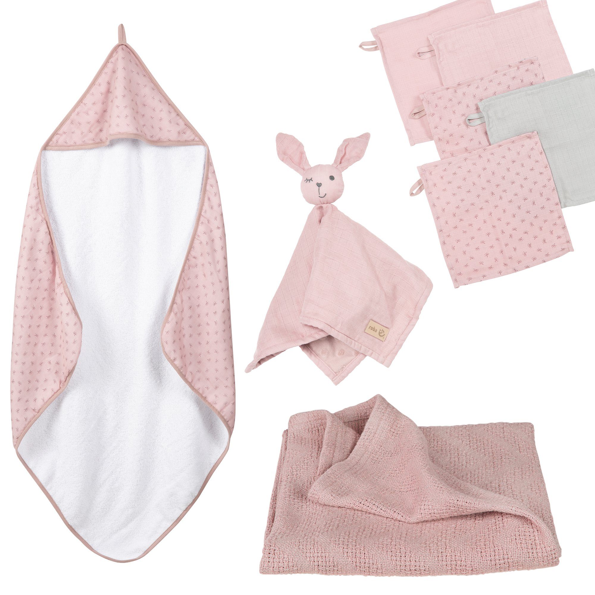 rosa/mauve roba® Handtuch, Waschlappen, Schmusetuch Neugeborenen-Geschenkset Decke & Planet Lil