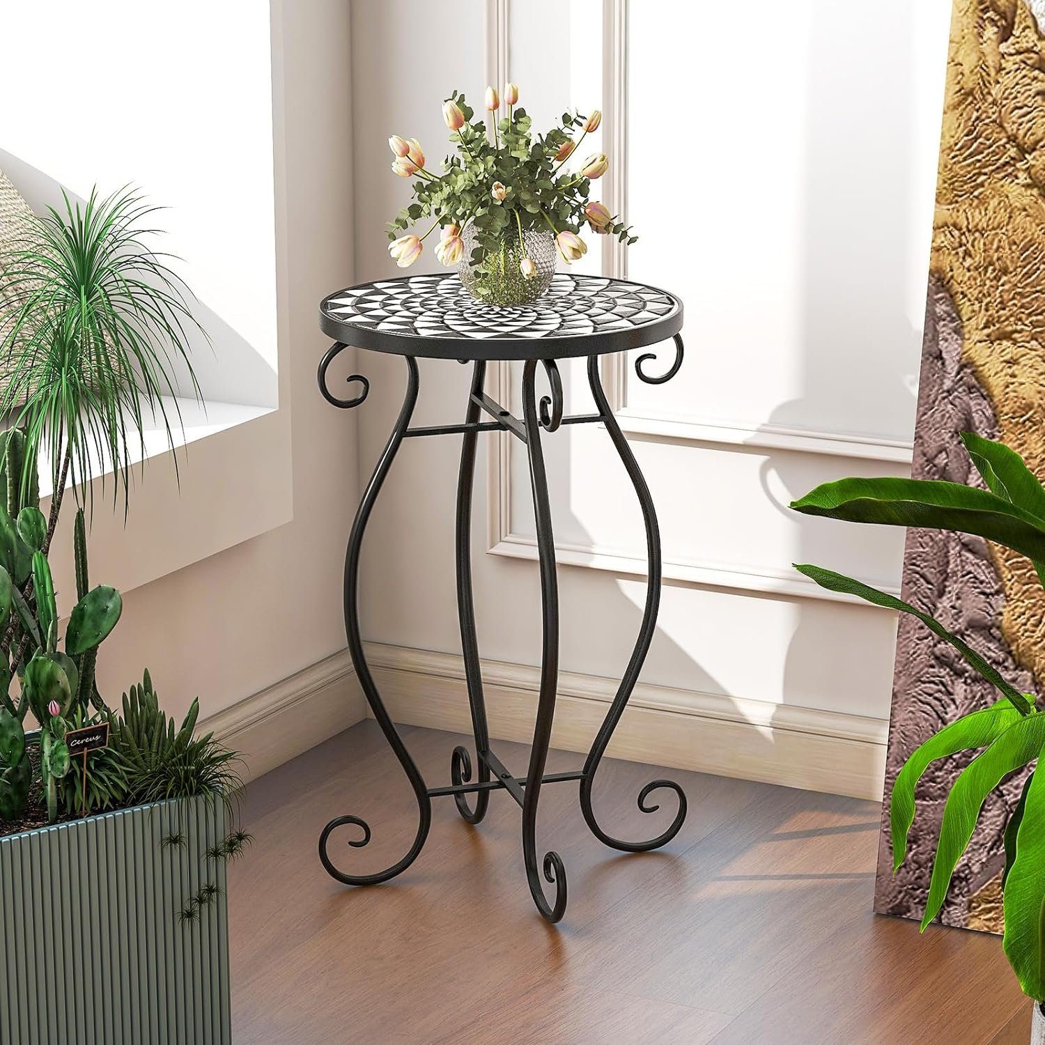 KOMFOTTEU Gartentisch Mosaik Beistelltisch, mit Metallgestell, günstig online kaufen