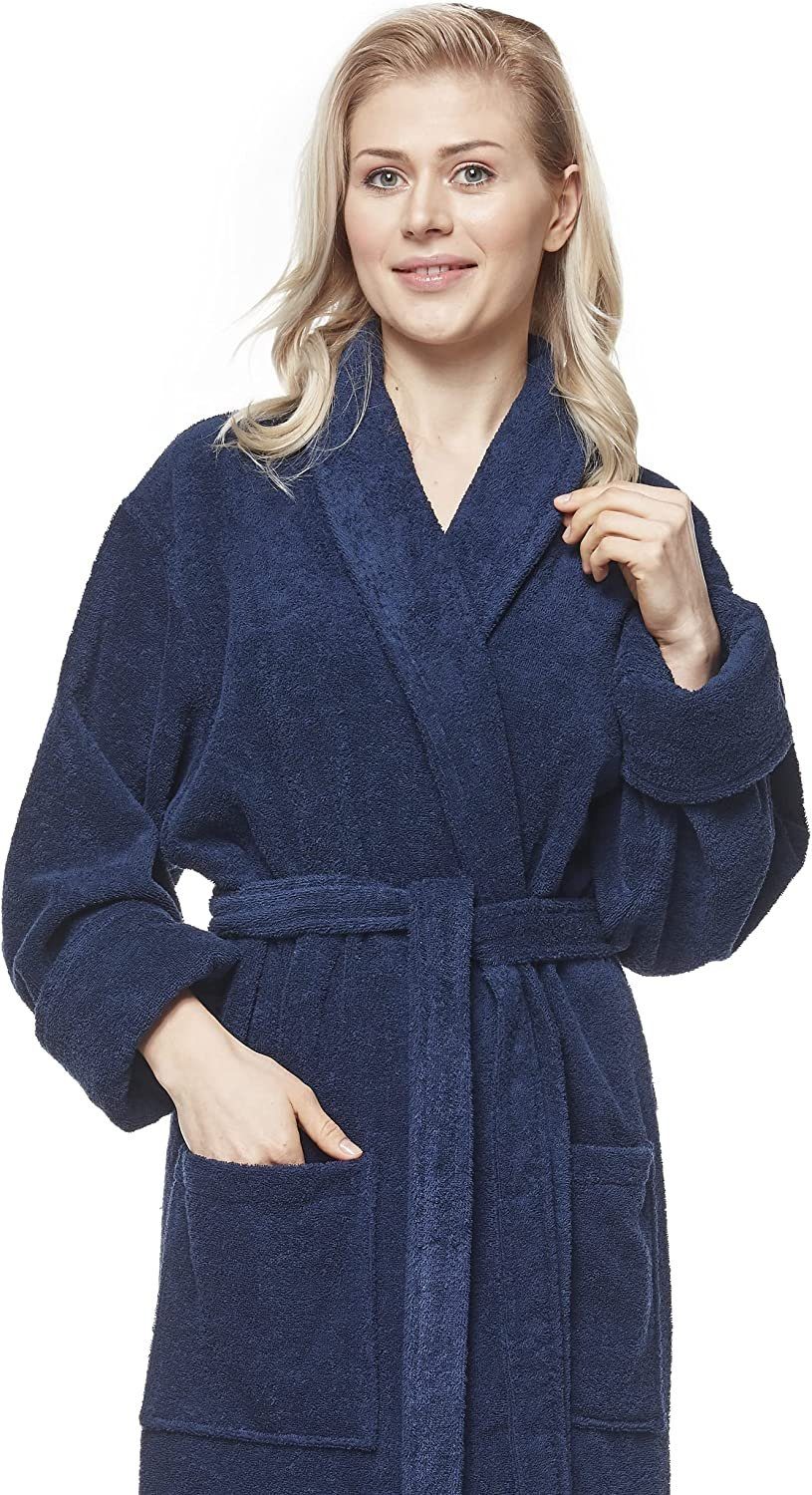Arus Damenbademantel Optimal, 100% Baumwolle, mit Schalkragen, extra lang, 100% Baumwolle