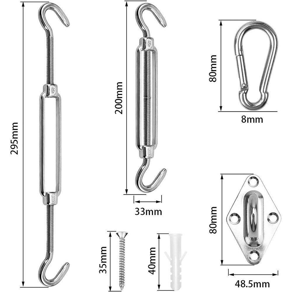Sekey Sonnensegel Sonnenschutz Befestigungsset Sonnensegel Zubehör für die Montage, 30-teiliges Set für dreieckige Sonnensegel