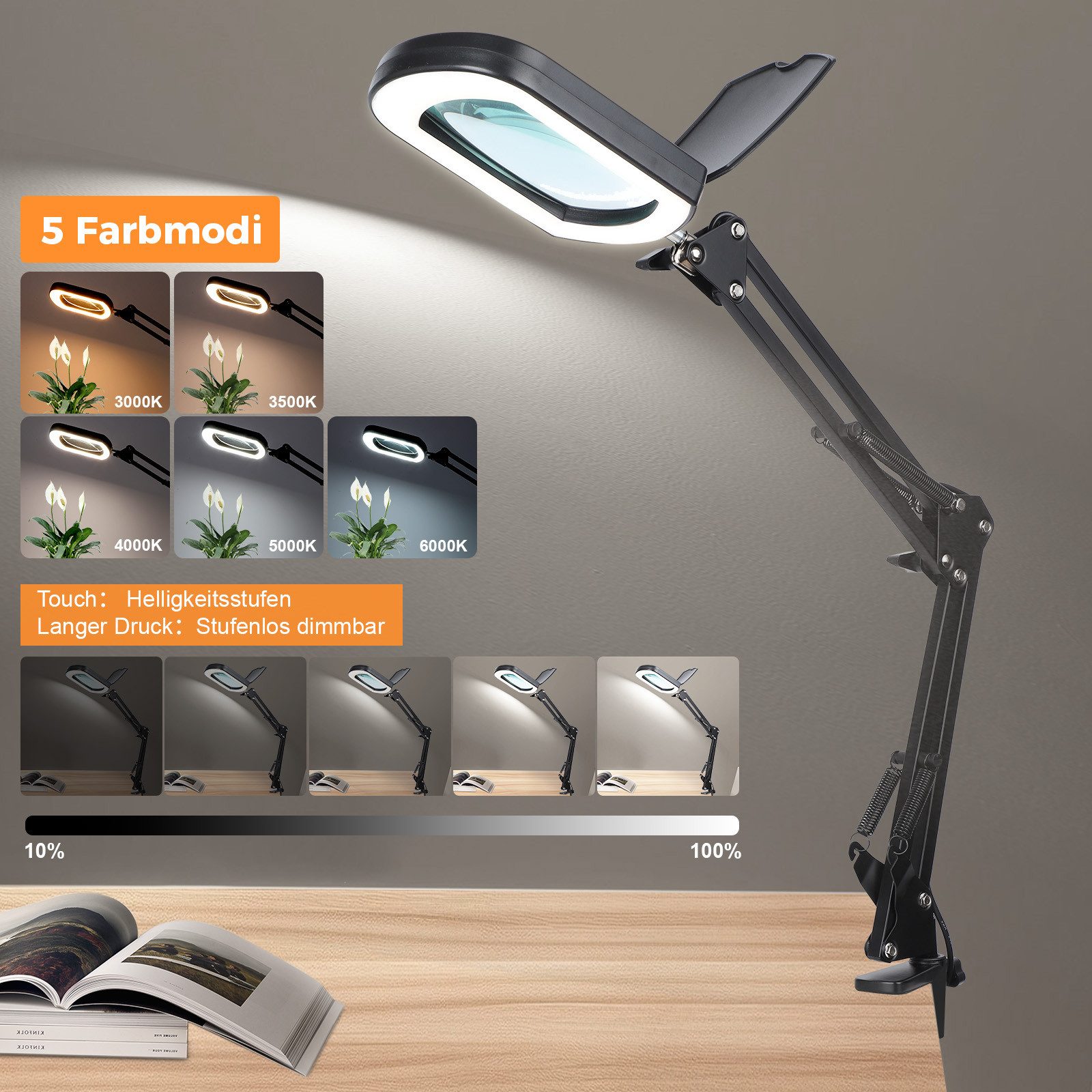 QUBEBU Lupenlampe Lupenleuchte 10X Lupenlampe Schreibtischlampe Lupe mit Li günstig online kaufen