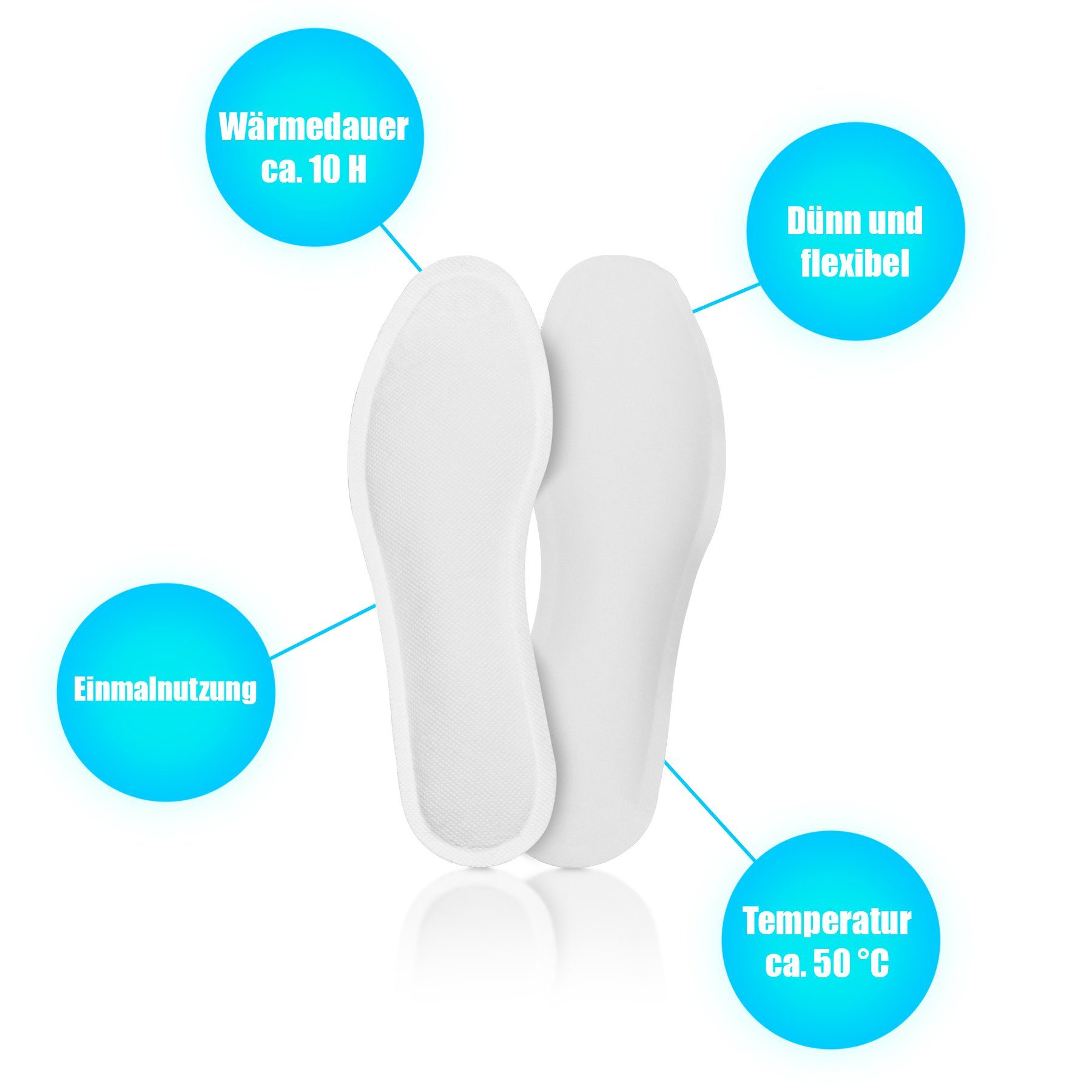 BigDean Thermosohlen 10 Paar beheizbare Einlegesohlen Wärmesohlen für Schuhe 39-44 EU (Set, 20-tlg., Fußwärmer), Thermo Einlegesohlen, Dünnes Flexibles Design, 50°c Im schuh