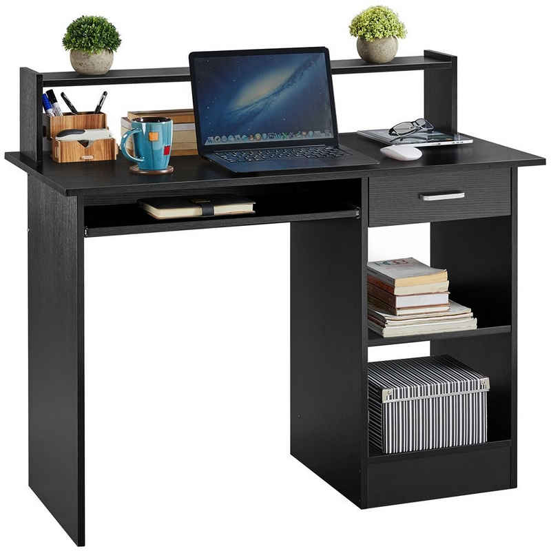 Yaheetech Computertisch, Schreibtisch Bürotisch Laptoptisch Gamingtisch mit 1 ausziehbarer Tastaturablage & 1 Schublade & 1 Monitorständer & 2 offenen Ablagen für das Zuhause/Büro/Konferenzraum Schwarz