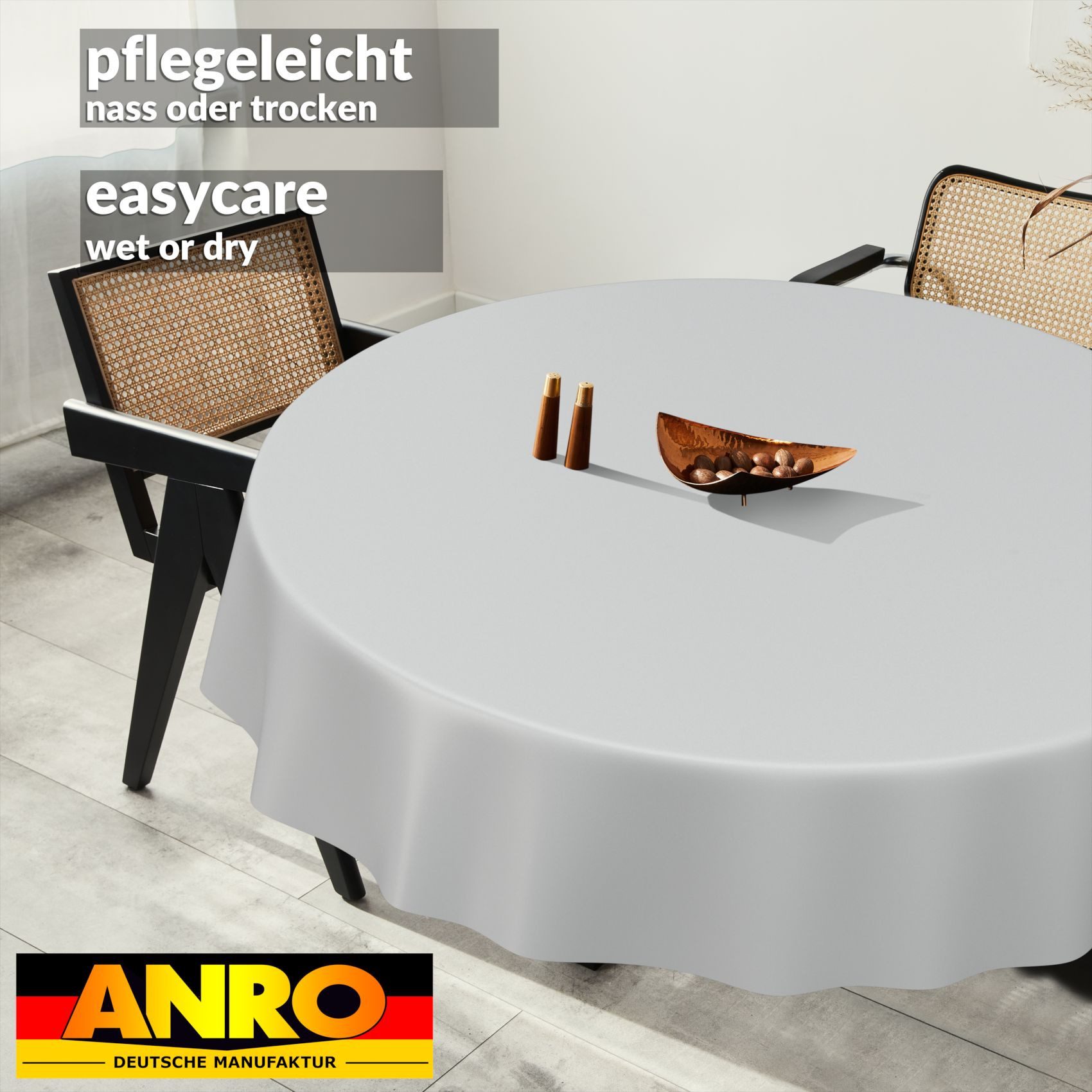 ANRO Tischdecke abwaschbar Wachstuch-Tischdecke Gartentischdecke (Einzelstück 1-tlg), wasserabweisend Einfarbig Weiß Breite 140cm