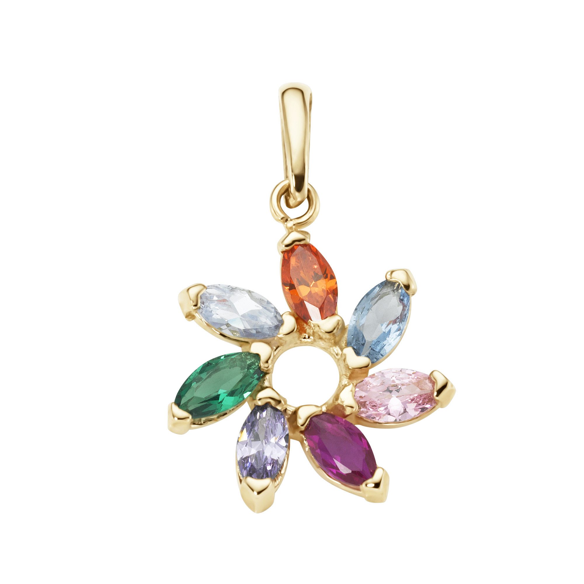 Luigi Merano Blumenanhänger Blüte mit bunten Zirkonia, Gold 375