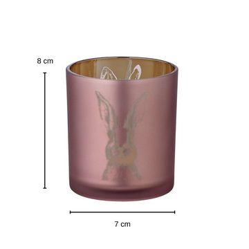 EDZARD Windlicht Hase, Kerzenglas mit Hasen-Motiv, Gold-Optik, für Teelichter, H 8 cm, Ø 7 cm