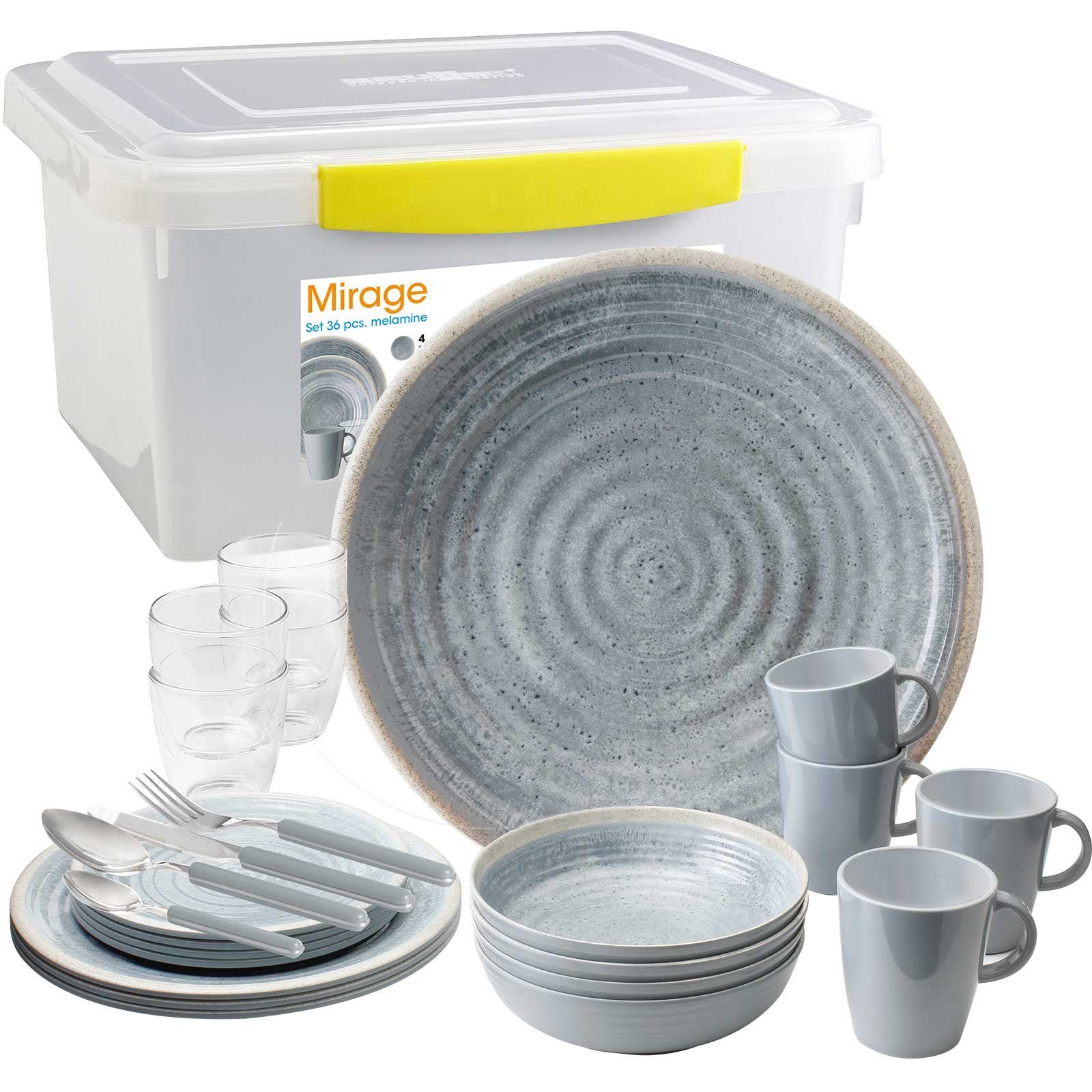 Geschirr-Set SUNDREAM Mirage Camping Melamin Geschirr (12, 16, 36-Teile), Leicht