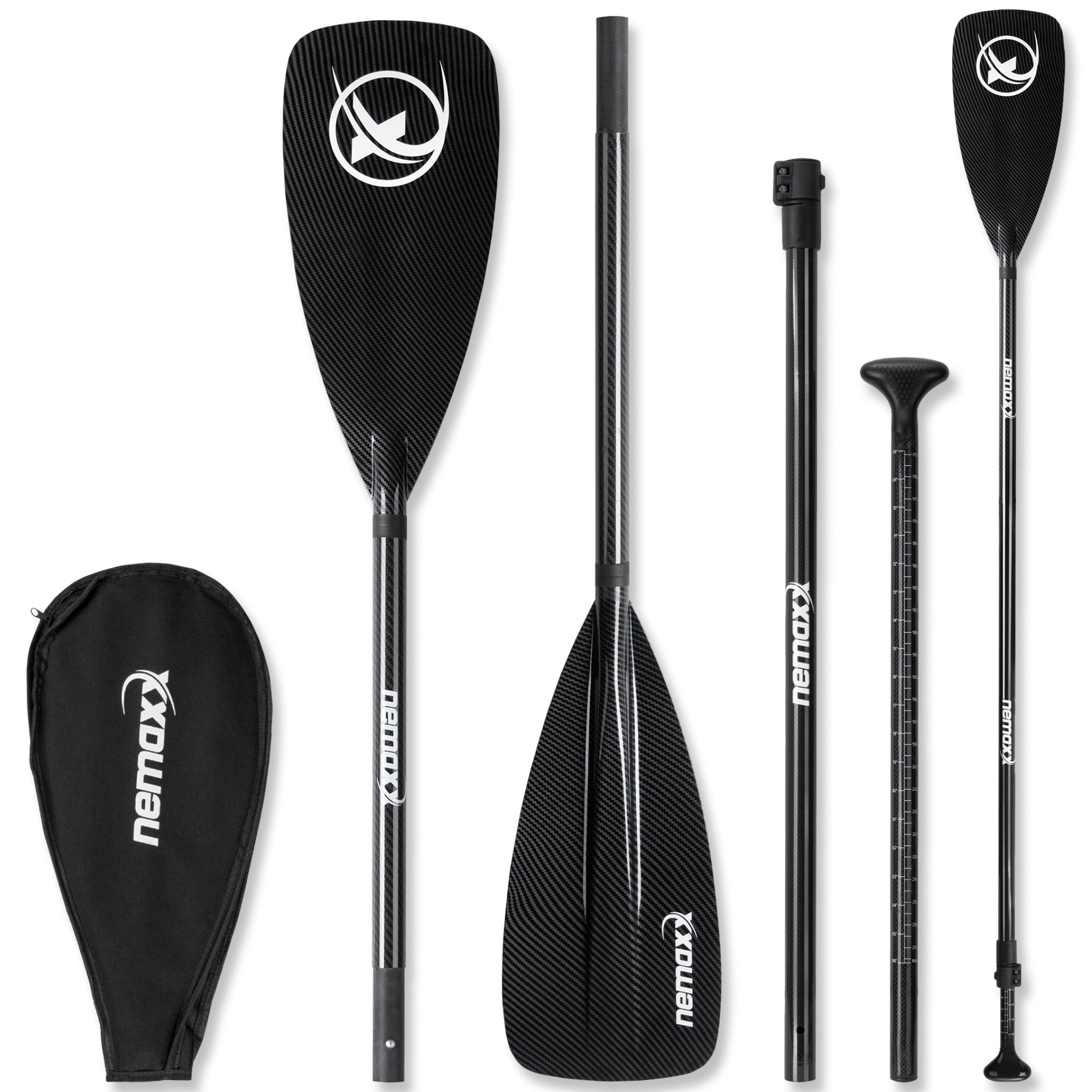 NEMAXX SUP/Kajak Paddel Carbon Speed – 3-teilig – 702 g – inkl. Tasche Schlauchbootpaddel, Professional CARBON SPEED Paddel 3-teilig für SUP