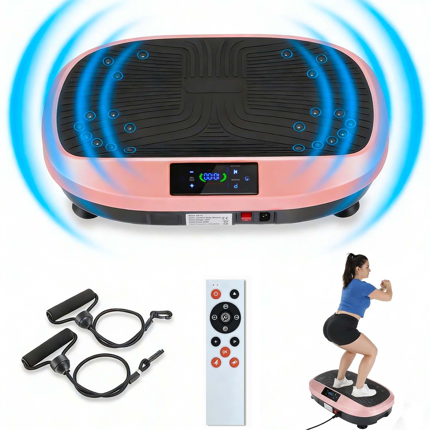 kehot Vibrationsplatte Ganzkörper, 3D Fitnessgeräte mit 2 Bändern & Fernbedienung, 200 W, 120 Intensitätsstufen, (Set, mit Trainingsbandern), Schwingung Modus, 6 voreingestellte Modi