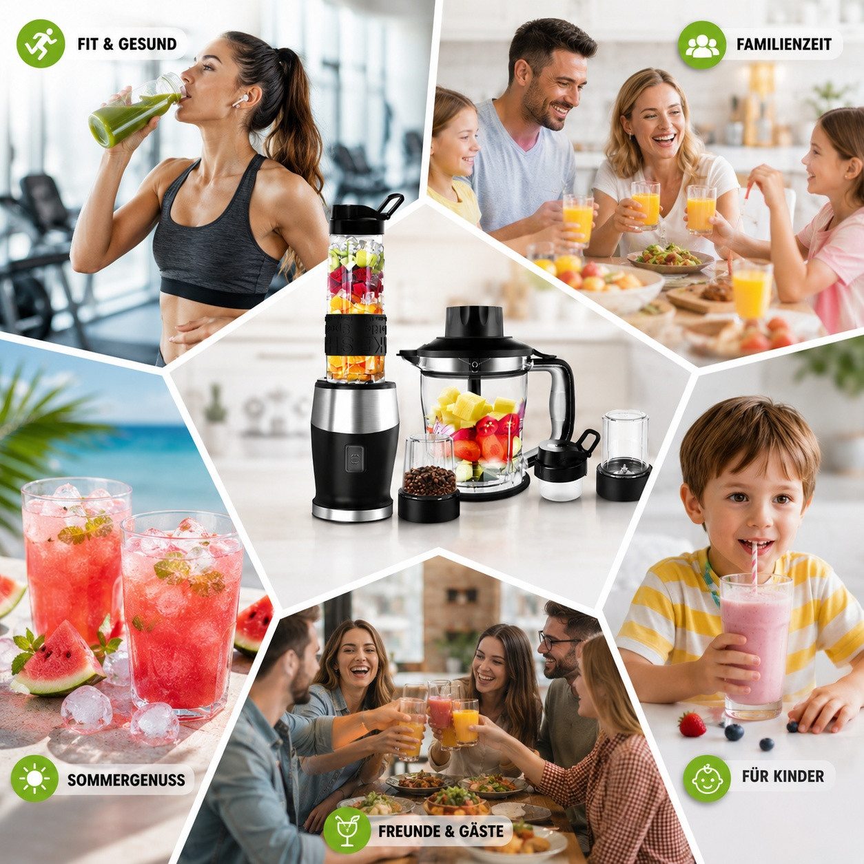 Fofile Standmixer 3-in-1 Mixer Smoothie Maker Zerkleinerer & Mühle mit Tragbarer Becher, 700 W, 24.000 U/min, 4 scharfen Edelstahlmessern, Ein-Knopf-Bedienung – Bild 2 von 5