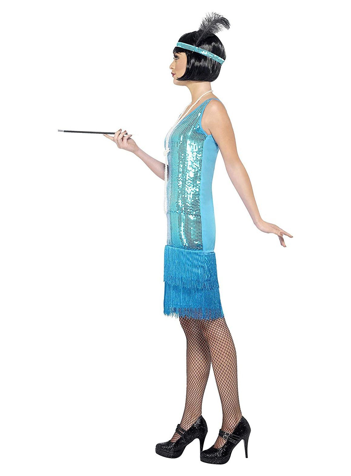 Smiffys Kostüm Türkises Flapper 20er Jahre Kleid, Hellblaues Abendkleid für günstig online kaufen