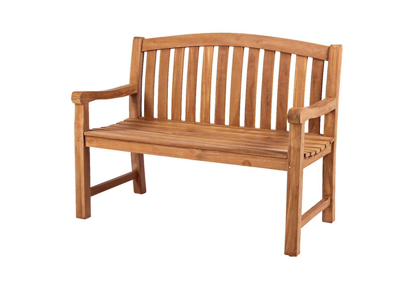 bene living Gartenbank Swindon 120 cm - Teakholz, geschwungende Armlehnen - Rückenlehnen in Sprossenoptik