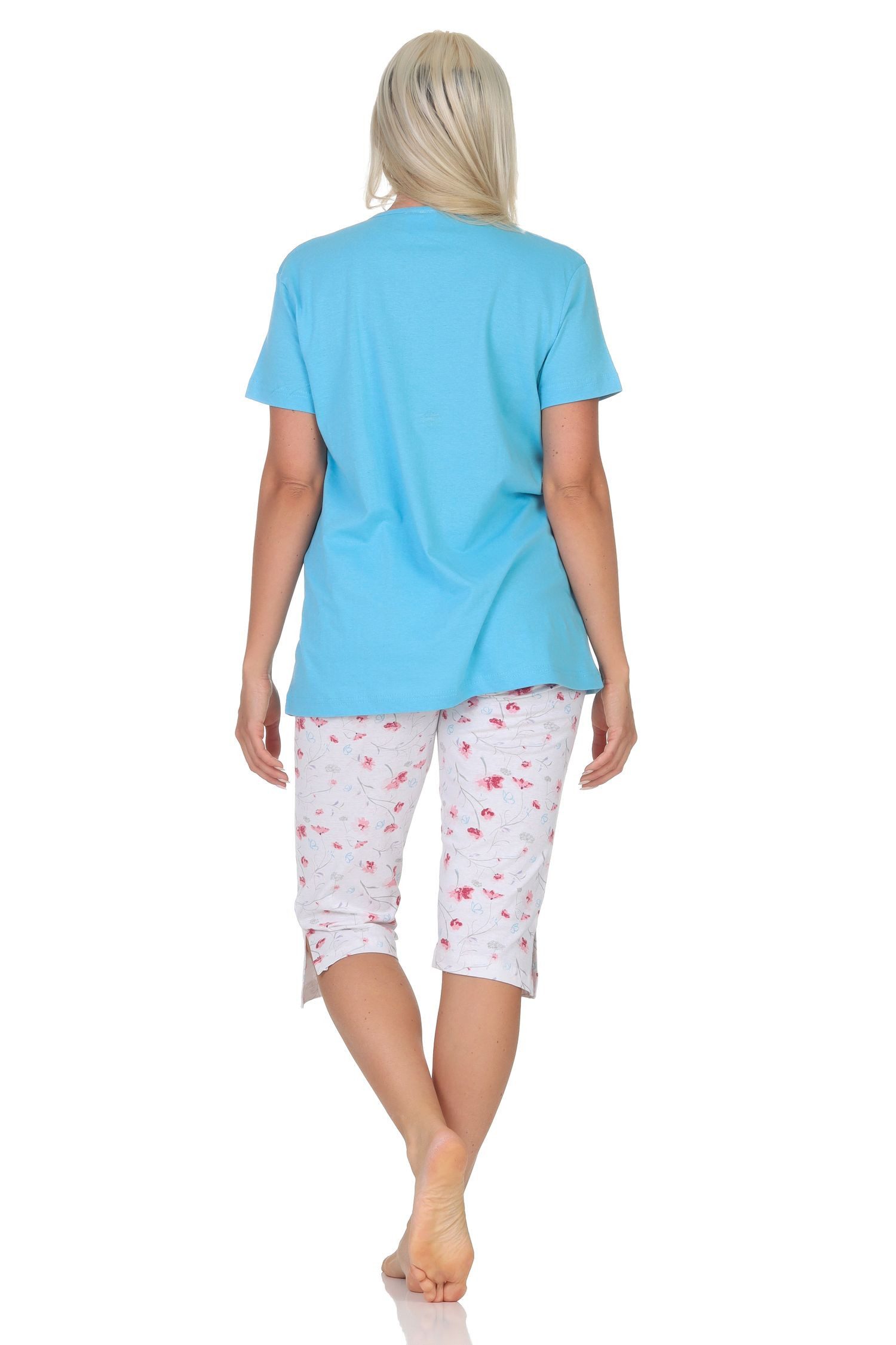 Normann Pyjama Eleganter Damen Capri Pyjama Schlafanzug mit Knopfleiste & Caprihose