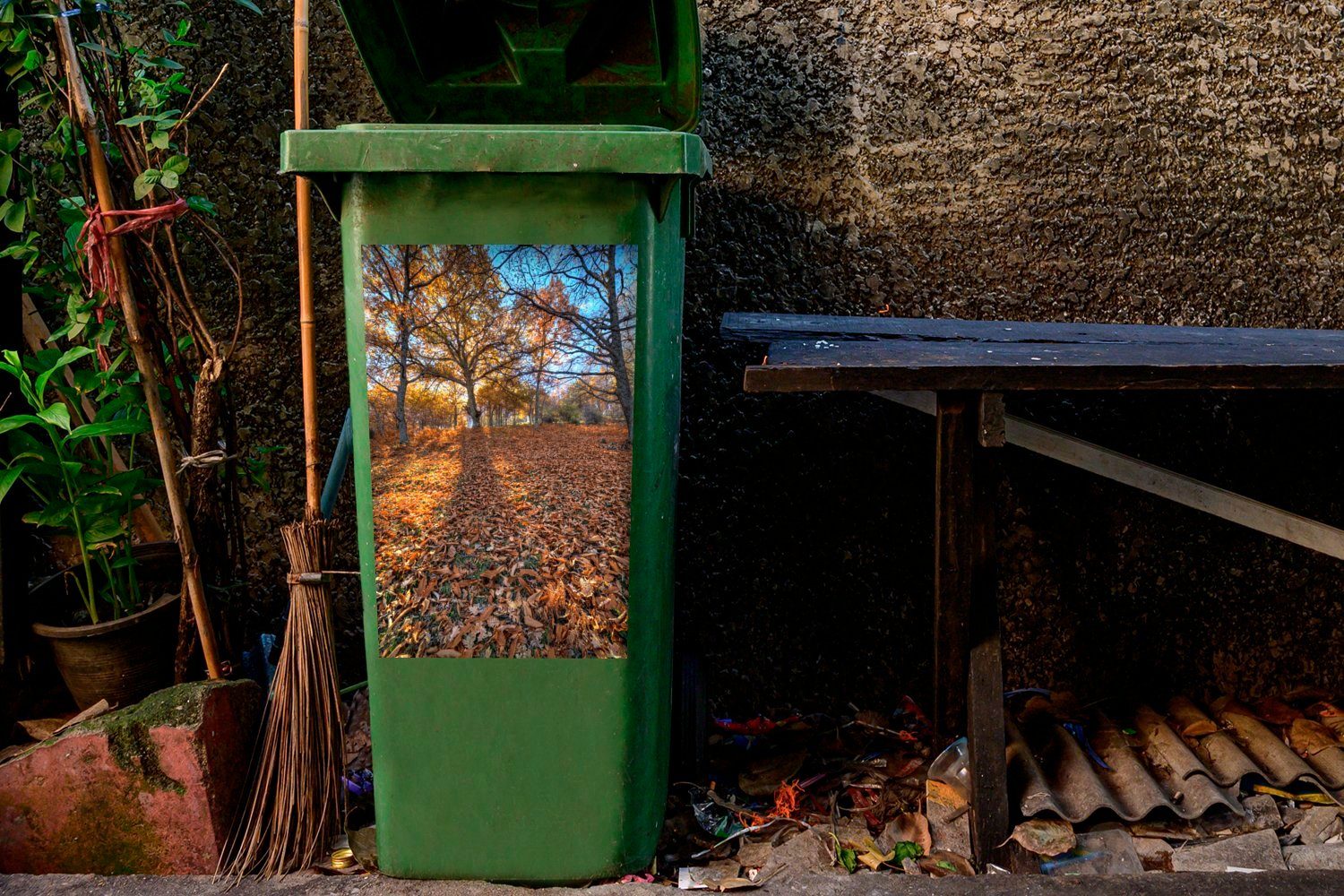 Madrid, Mülltonne, Mülleimer-aufkleber, St), Wandsticker MuchoWow (1 Spanien Sticker, in Kastanienbäume Container, Abfalbehälter