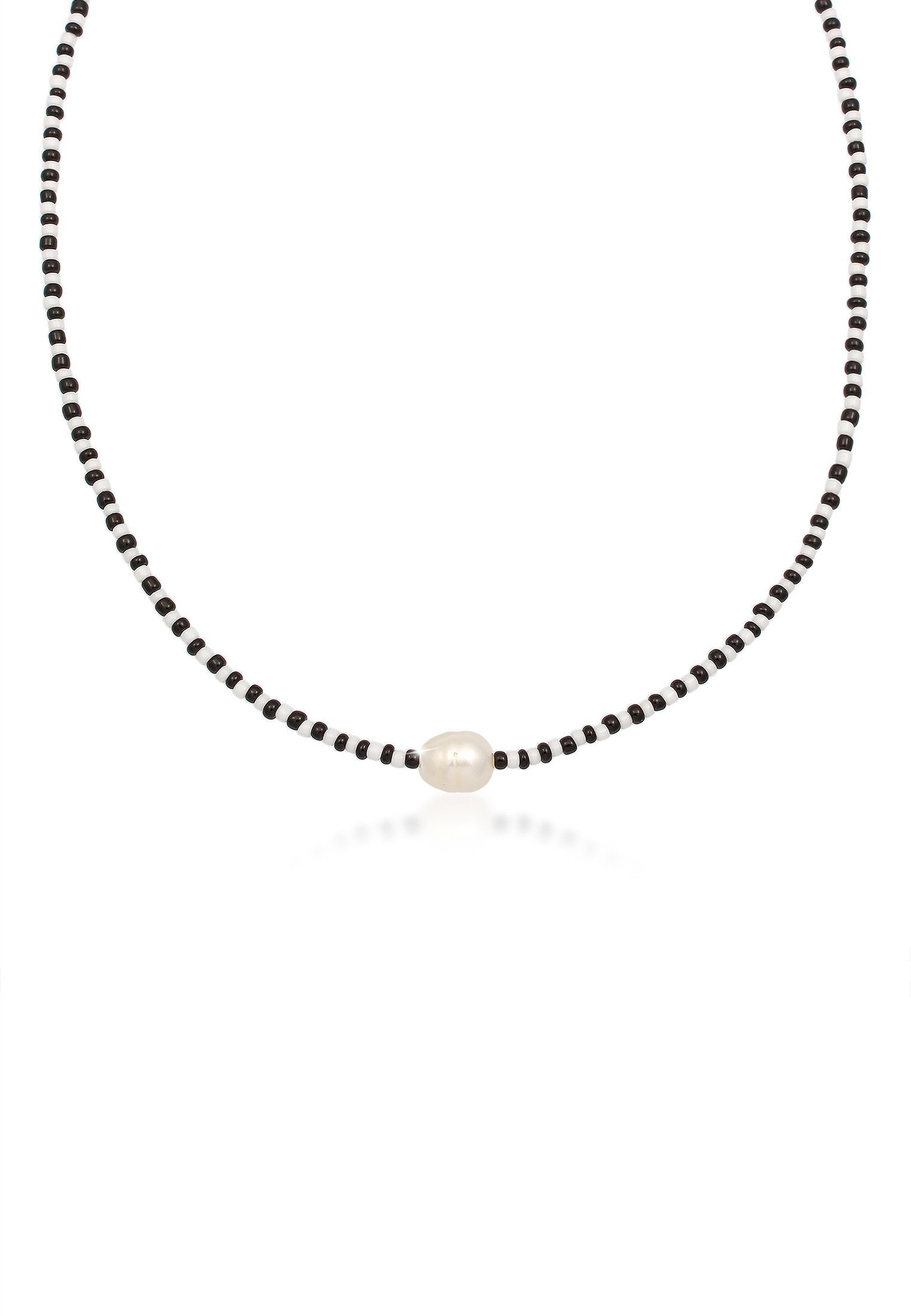 Elli Perlenkette Barock Perle Glass Beads Schwarz Weiß 925 Silber, Trenidge  Bi-Color Halskette, 925er Sterling Silber