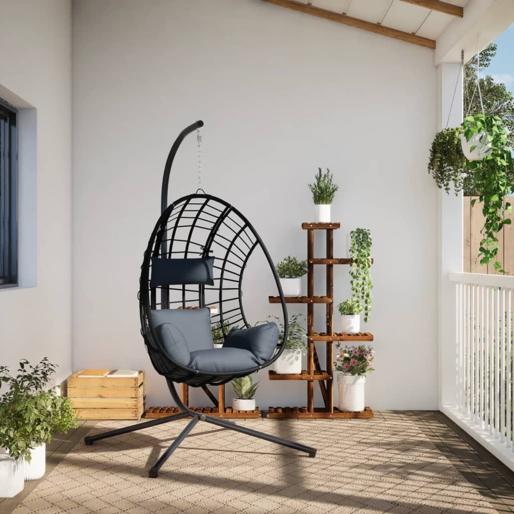 vidaXL Hollywoodschaukel Hängesessel Ei-Design mit Ständer Anthrazit Rattan und Stahl, 1-Sitzer, 1 tlg.