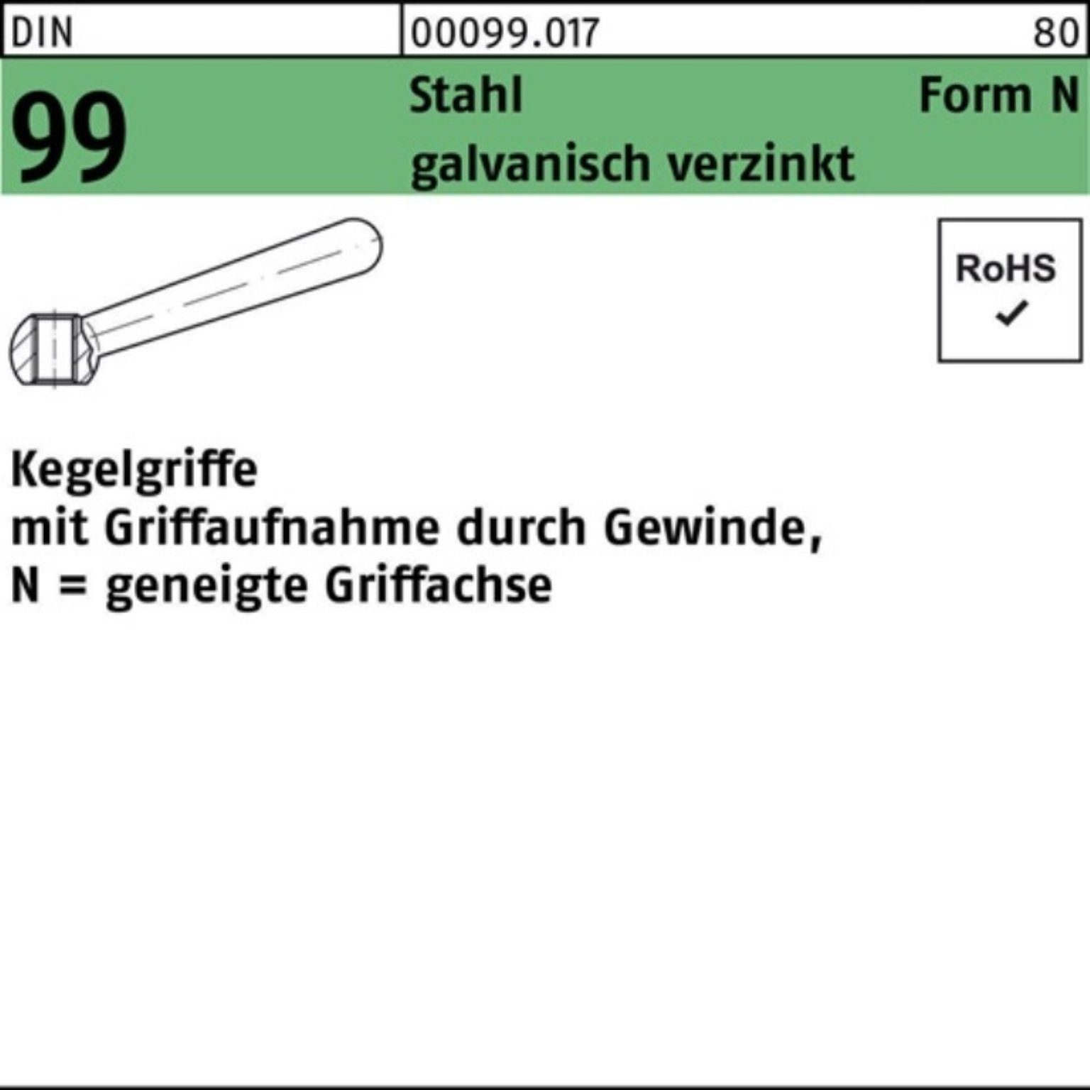 Reyher geneigte Griffa galv.verz. DIN Kegelgriff M10 99 Pack Griff 100er N 80 Stahl