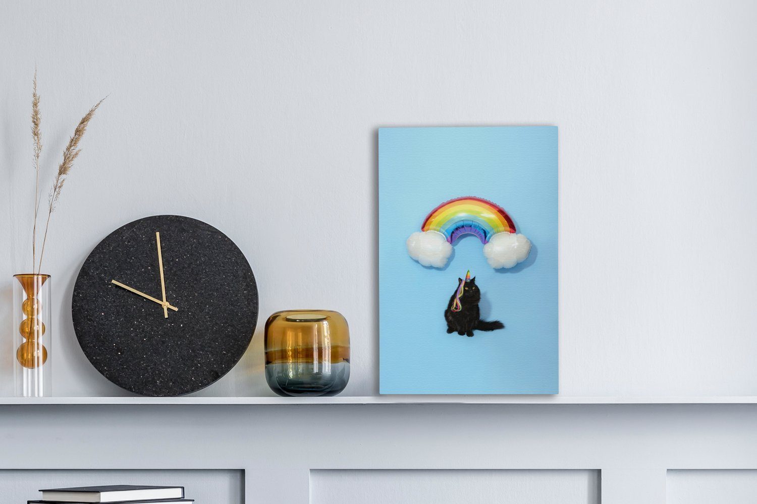 Regenbogenballon, Leinwandbild mit fertig Leinwandbild 20x30 Gemälde, einem Katze OneMillionCanvasses® bespannt Zackenaufhänger, inkl. St), (1 cm